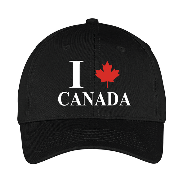 I Love Canada ball cap featuring the red maple leaf