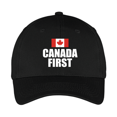 Canada First black ball cap featuring the Canadian flag